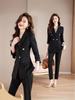 Veste de costume noire professionnelle pour femmes européennes et américaines - Manches longues, Printemps/Automne, Style étudiant, Vêtement de travail à tempérament