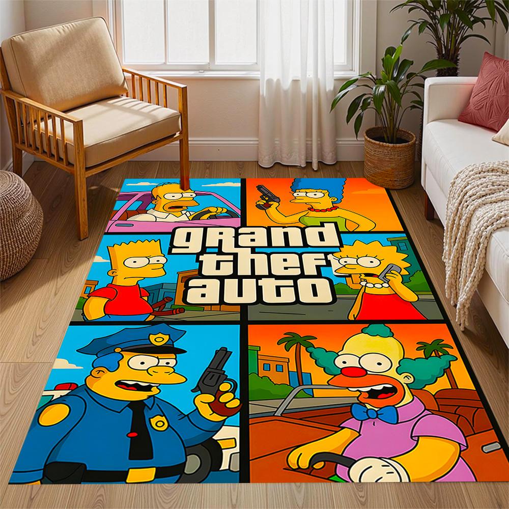 Simpsons Family Adventure Themed Anti-Slip Rugs - Polyester Home Decor, Suitable for Bedrooms, Living Rooms, Doorways, Studios, and Decorations