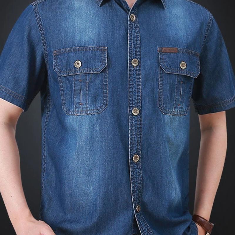 Summer New Short-sleeved Men's Shirt Casual Personality Men's Denim Jacket Half-sleeved Lining