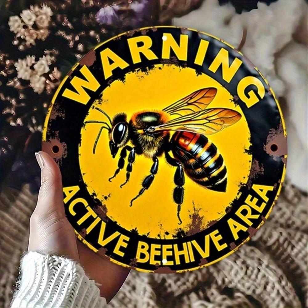 Round Bee Garden Tin Sign, Rustproof Aluminum Honeybee Decor, Vintage Farmhouse Metal Plaque, Outdoor Weather Resistant Wall Art