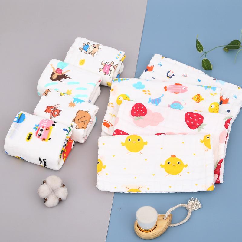 6 Layer Pure Cotton Baby Gauze Square Towel High Density Printed Children Face Washing Saliva Towel Soft Absorbent