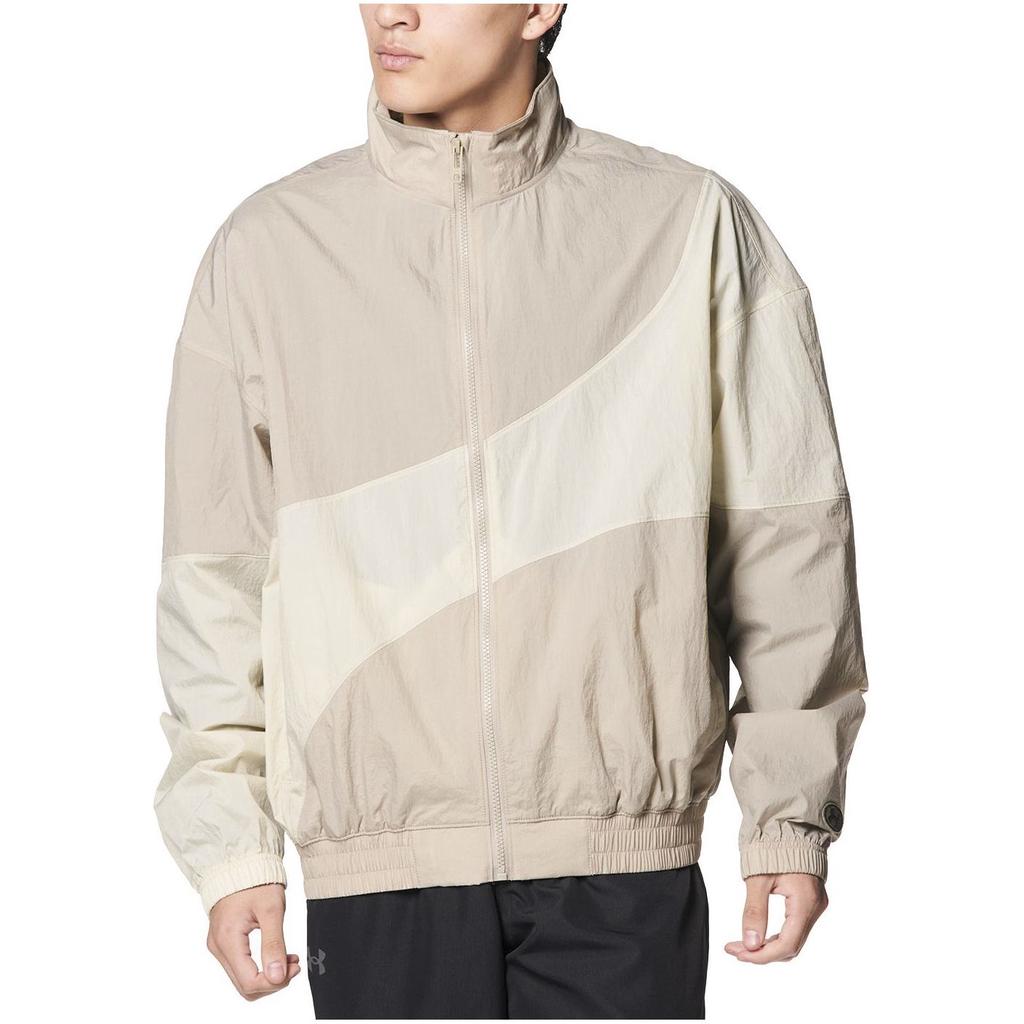 Under Armour Color Block Design Casual Loose Retro Sports Stand Collar Jacket Men Jacket Light-Khaki 1382874-203
