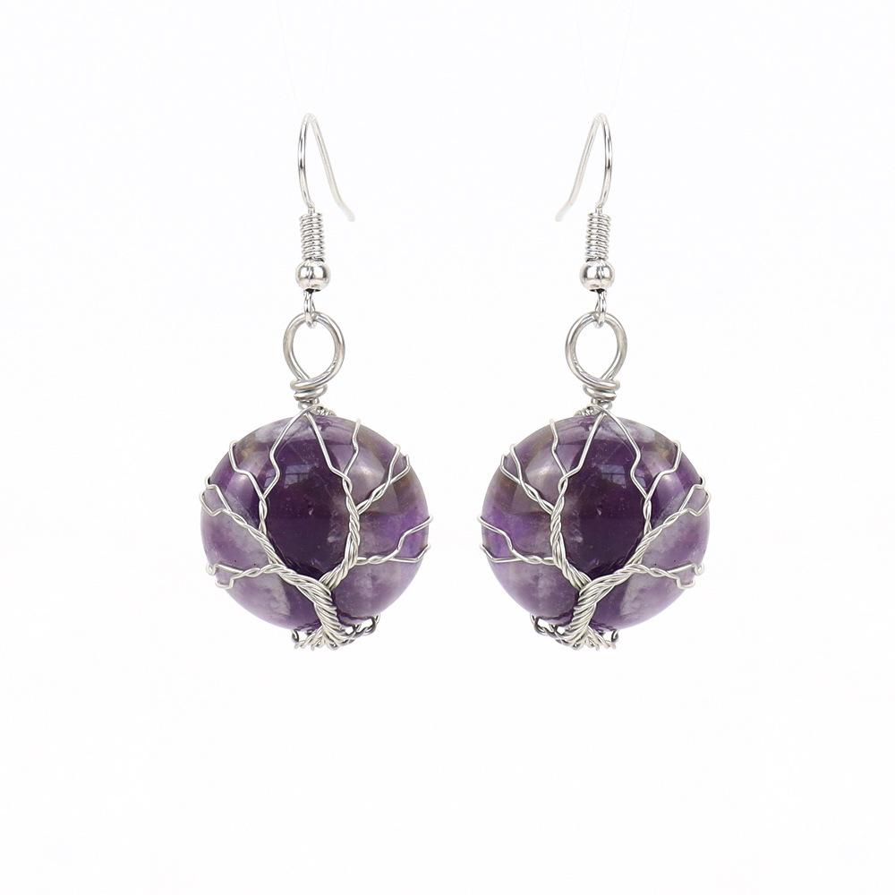 

Winding Multicolor Natural Crystal Stone Round Tree Of Life Earrings Stud Earrings Pendant E50
