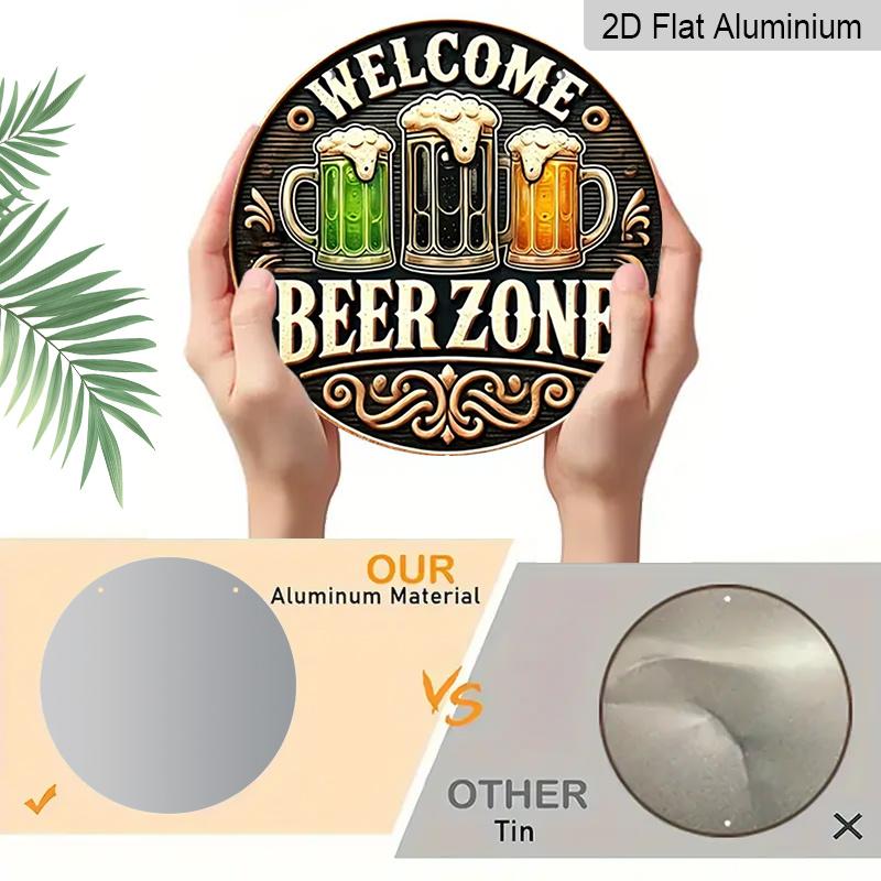 2D Flat Aluminum 7.87 Inch X 7.87 Inch Wall Hanging with Three Beers and Hops Design. Retro Beer Theme. Suitable for Bars, Living Rooms, Kitchens
