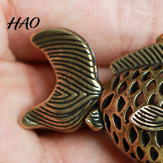 Brass Anti-fade Key Pendant Vividly Engraved Antique Hollow-carved Carp Keychain Ornament for Home Fish