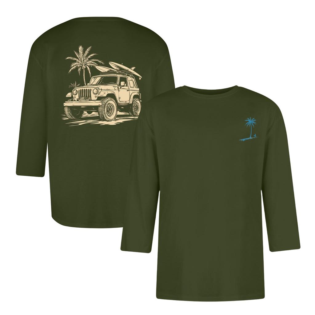 Men's Casual And Fashionable Printed Collar Three-quarter Sleeve Top T-shirt