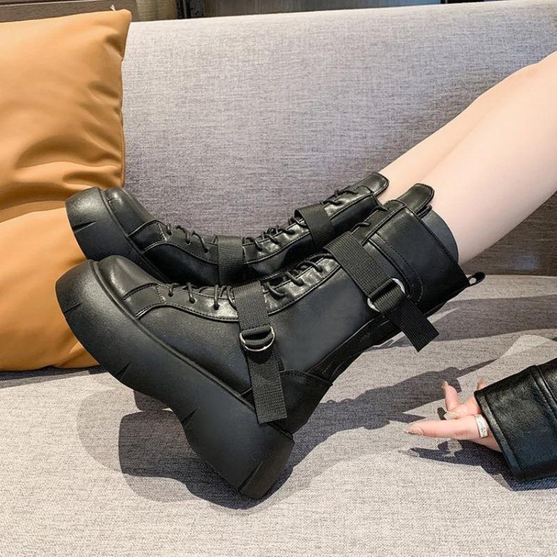 Fashion Round Toe Platform Women's Half High Boots on Promotion Trend 2025 Demi-season New Rock Goth Waterproof in Ladies Mid Calf Shoes