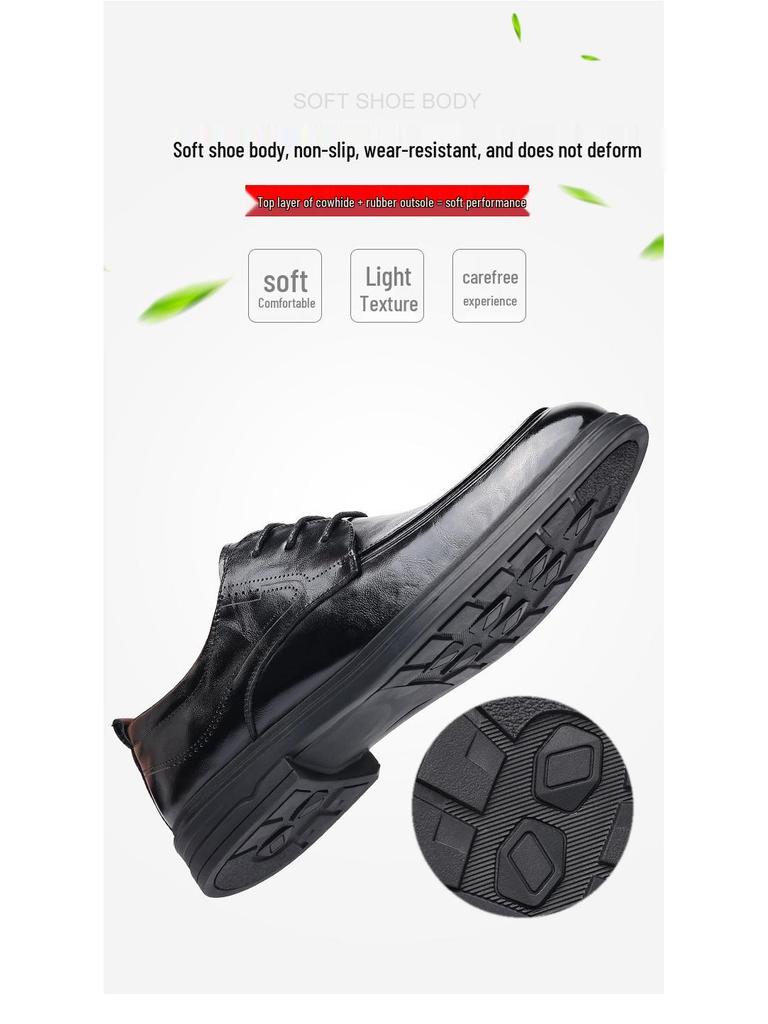 Men's Genuine Leather Lace-Up Business Casual Shoes - Breathable Soft Sole