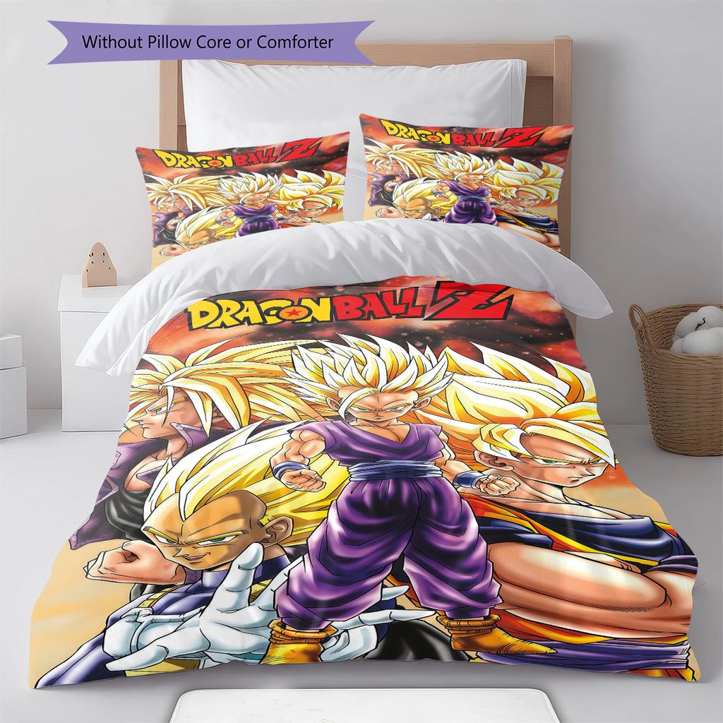 Dragon Ball Z Pattern Bedding,Quilt Set Quilt Cover Pillowcase Home Birthday Gift (1 * Duvet Cover + 2 * Pillowcase, Without Core)
