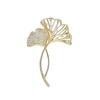 High-End Ginkgo Biloba Leaf Diamond-Encrusted Pearl Pin Brooch Temperament Dual-Purpose Anti-Light Clothes Accessories