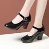 5.5cm Small Breathable Cutout Block Heels Shoes Mary Janes Soft Leather Platform Pumps for Mom Dance Model