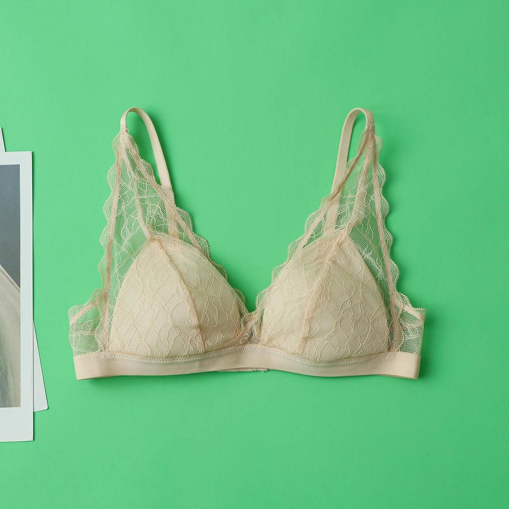 Triangle Cup Lace Wireless Bra - 100% Mulberry Silk, Sexy & Lightweight for Summer