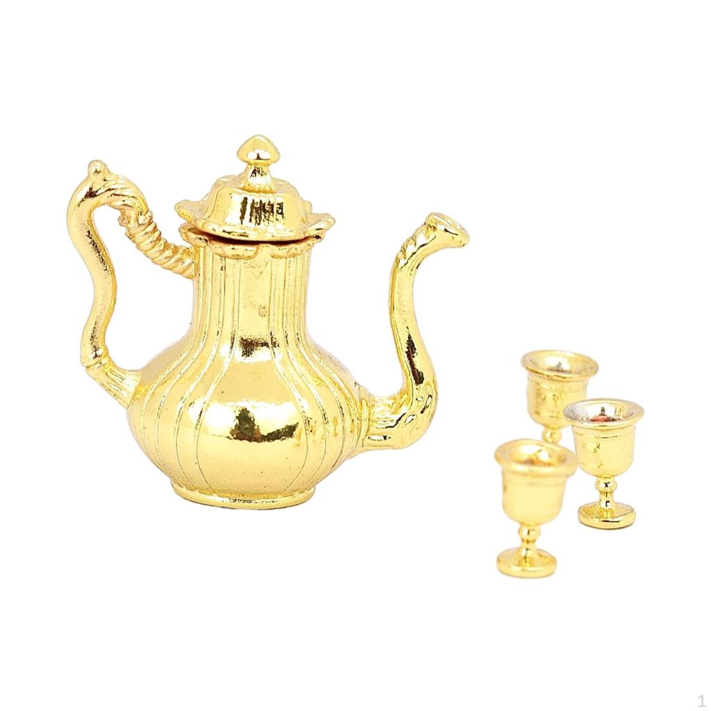 1/12 Dollhouse Miniature Flagon Room Kitchen Appliance Craft Dioramas Mini Metal with Cups