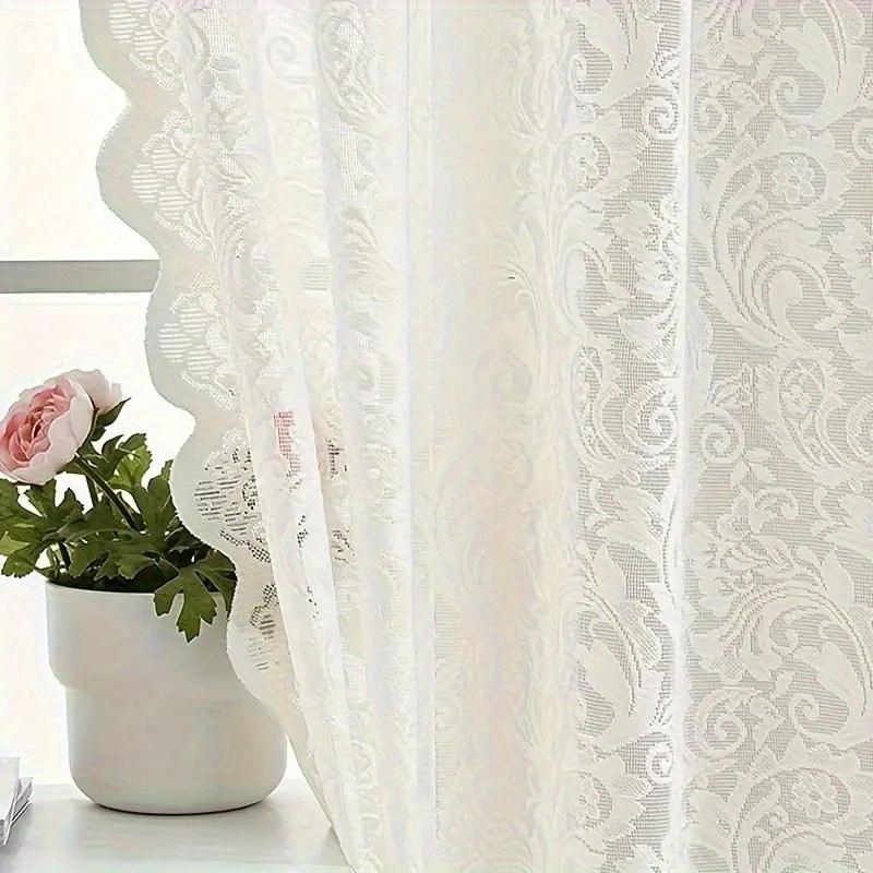 1pc French Vintage Elegant Lace Tulle Curtain That Installs Without Drilling, Semi-Transparent for Bedroom Windows Or Living Room Partitions