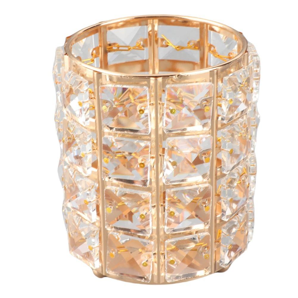 European Style Crystal Makeup Brush Holder Iron Acrylic Makeup Brush Holder Stylish Large Capacity Cosmetic Storage Bucket золотой