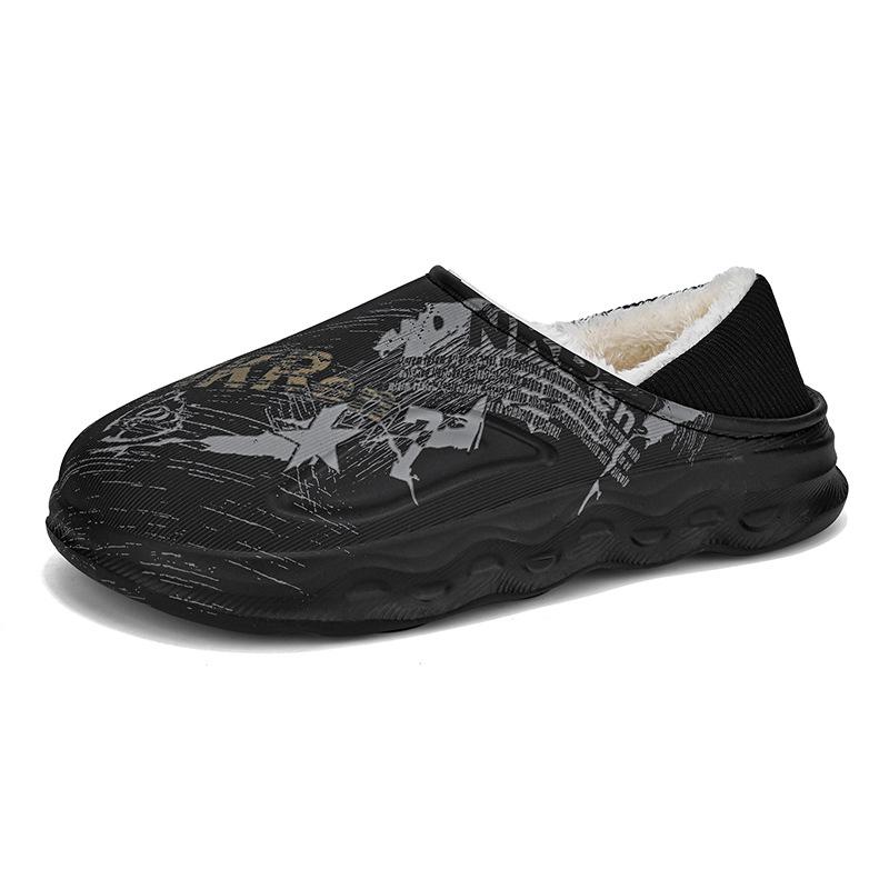 Winter men's bag head cotton drag thick bottom non-slip stepping on shit slippers home indoor velvet warm one foot cotton shoes