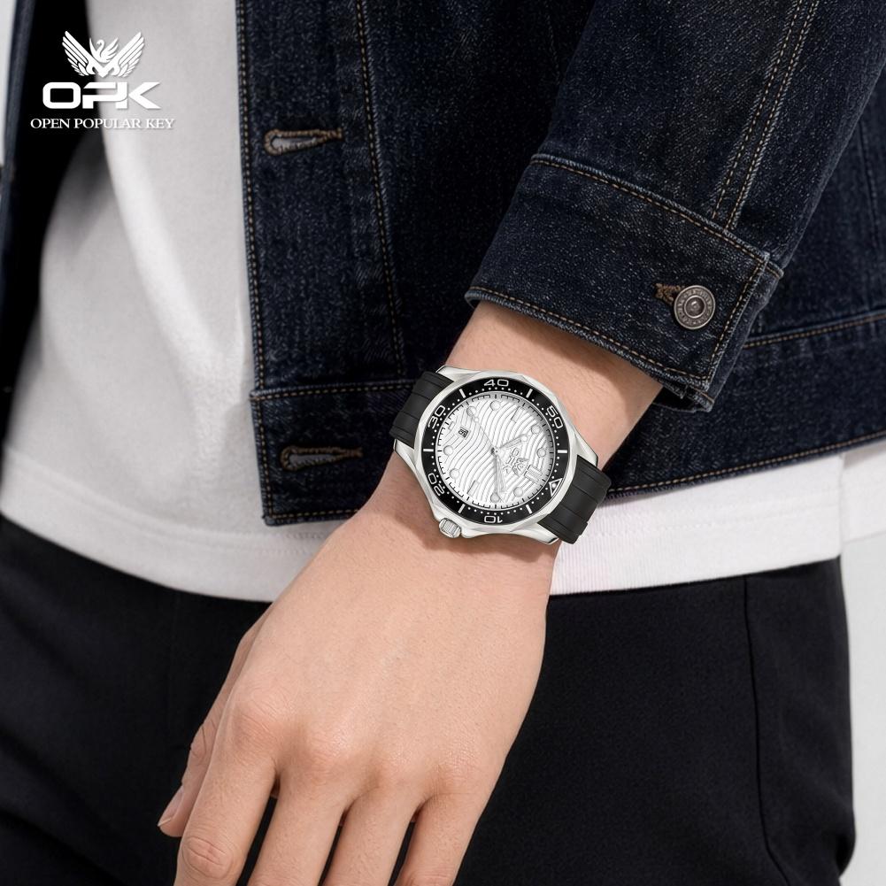 OPK 6109 Fashion Sport Men's Watch Luminous Waterproof Silicone Strap Auto Date Top Original Quartz Man Wristwatch
