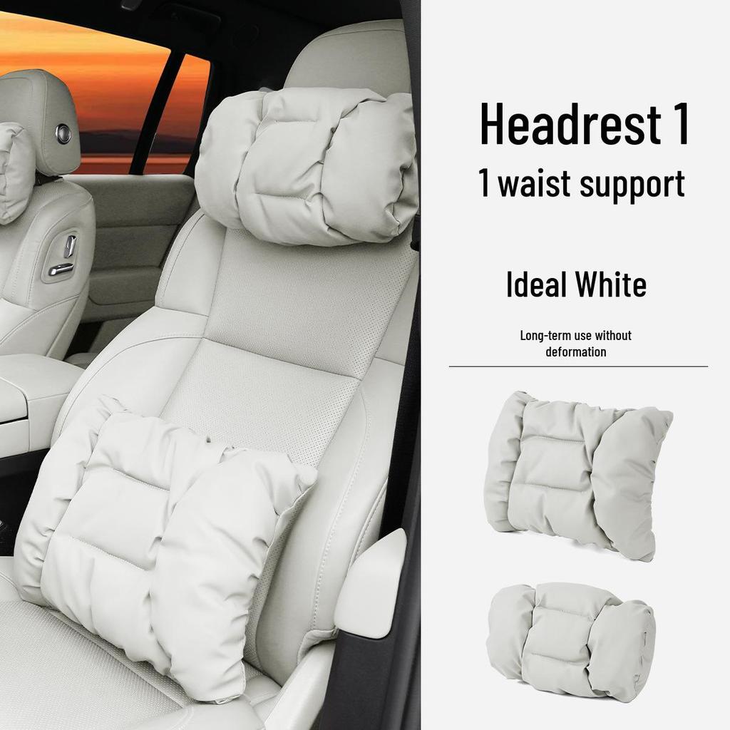 Neues Luxus Auto Kopfstützen- & Lendenwirbelstützkissen - Fleckenresistentes Leder, Fortschrittliche Nackenstütze & Baumwollpolster