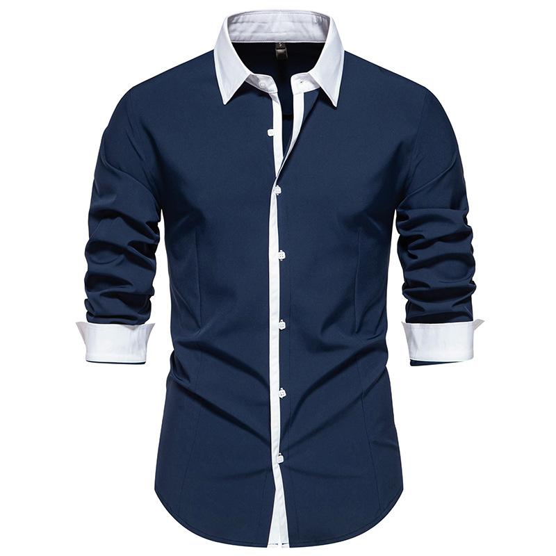 Casual Long-sleeved Shirt Men's Contrasting Placket Lapel Long-sleeved Shirt Bottom Men's Shirt