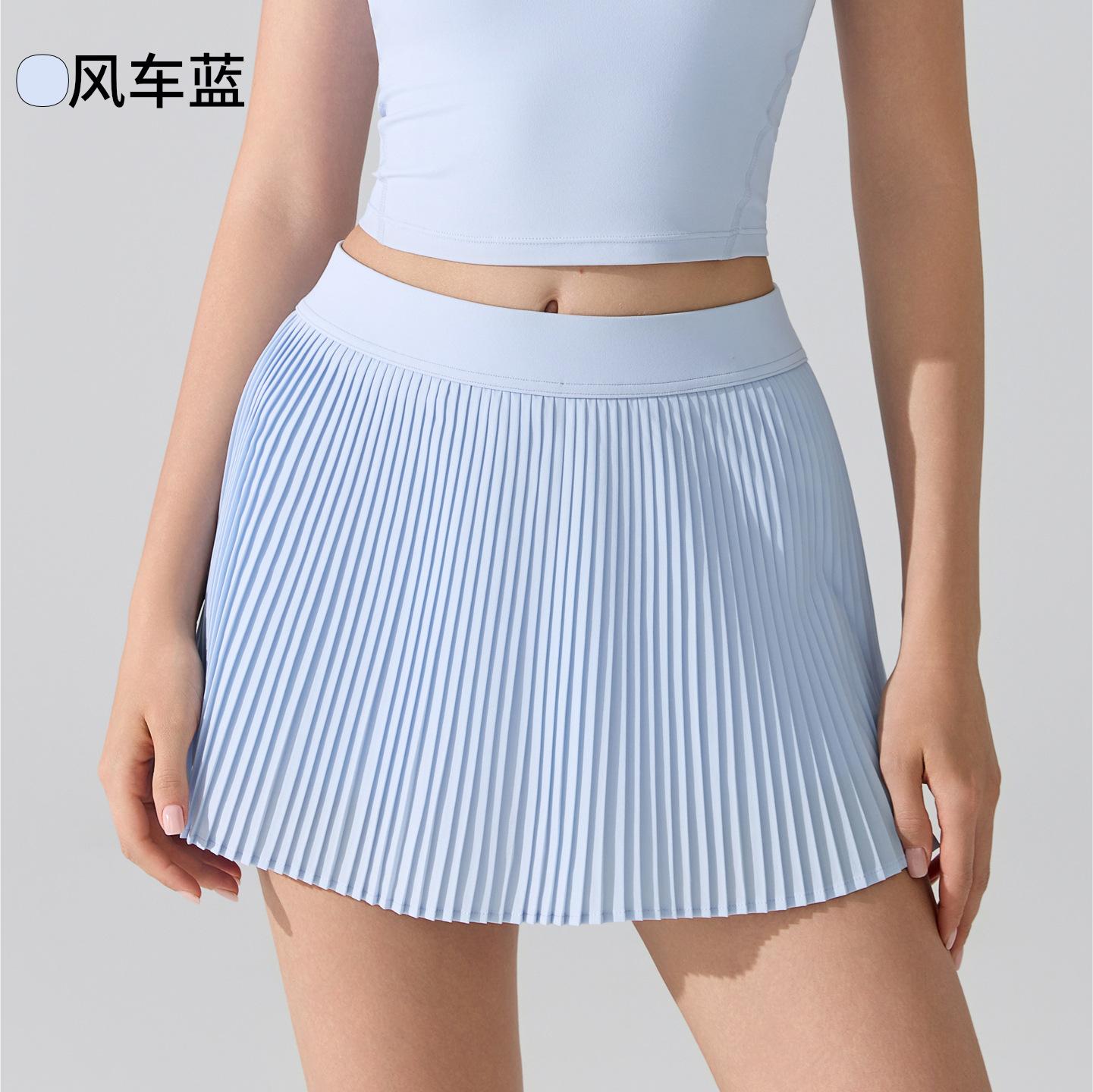 Nude-feel antibacterial yoga short skirt, high-waisted, quick-dry sports pleated fitness running, badminton, tennis, outdoor anti-wardrobe malfunction S
