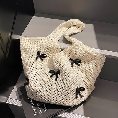 Torba Tote o Dużej Pojemności Damska Casualowa Wszechstronna z Kokardą Torba na Plażę Nadmorską