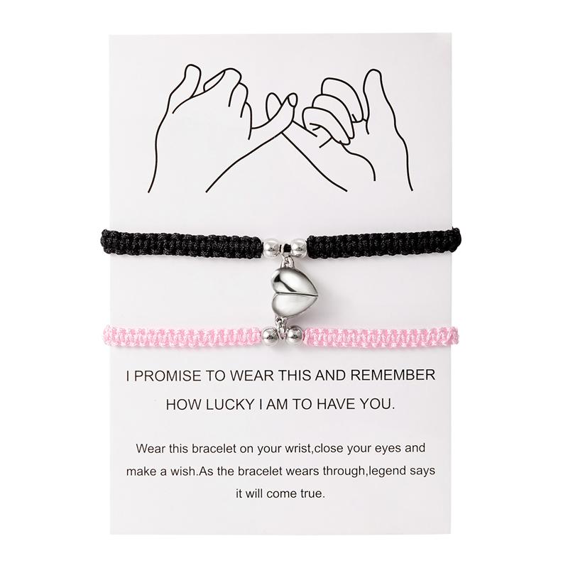 Magnet Bracelet Magnetic Bracelet Set for Couple Red Black Braided Rope Bracelet Adjustable Friendship Jewelry Accessories