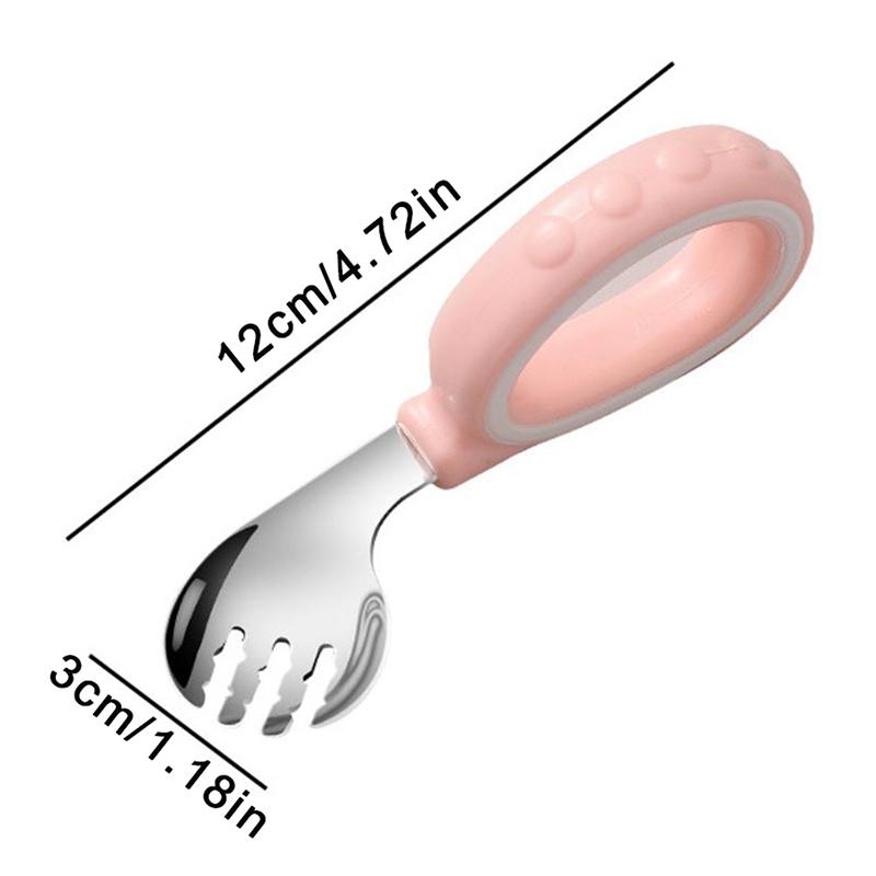 Set Forchetta e Cucchiaio per Bambini con Manico in Silicone Acciaio Inossidabile 316 Posate Auto-Alimentanti per Bambini con Scatola di Conservazione Design Anti-soffocamento