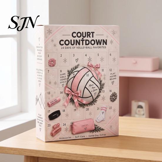 Christmas Countdown Box for Teens Volleyball Girl Advent Calendar, 24-Day Sports Accessories School Team Presents with Hair Ties Charms Socks,