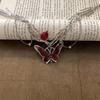 Gothic Red Crystal Butterfly Pendant Sliver Ghost Claw Short Choker Chain Necklace for Women Punk Y2K Charms Jewelry Accessories