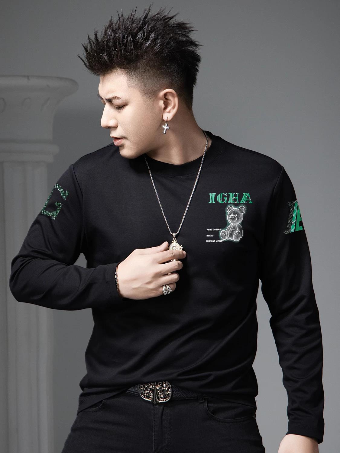 European Station 2026 Spring New Round Neck Long-Sleeve T-Shirt Men s Trendy Bear Print Base Shirt Casual Top M белый