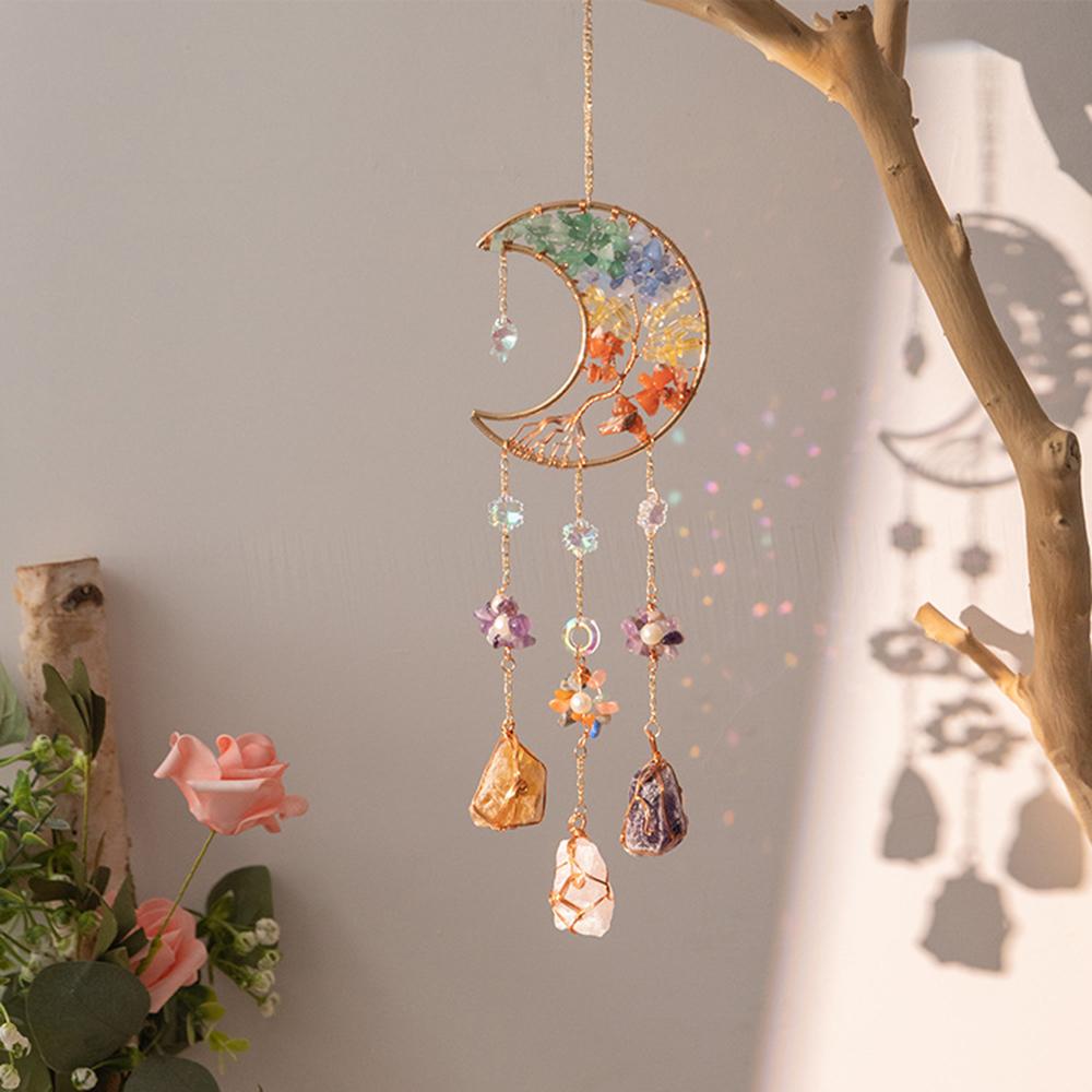 

Crystal Pendant Metal Moon Ornament Sun Catcher Outdoor Window Hanging Decoration A