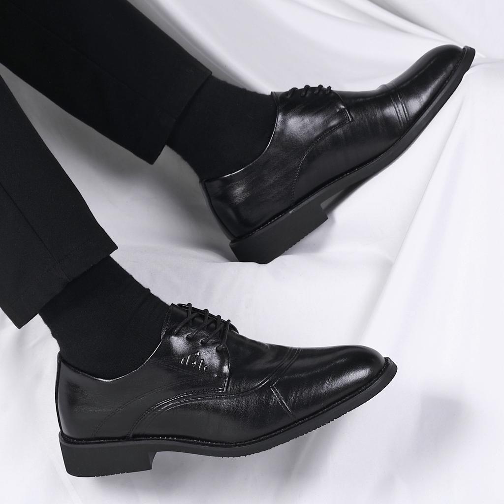 Spring Leather Shoes Men's Business Dress Genuine Leather Casual British Pointed Head Korean Version Trend Breathable Inner Height Increase Men's L