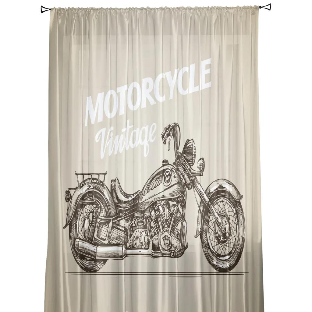 Cortinas Traslúcidas Vintage de Motocicleta para Ventana de Sala de Estar, Cortinas de Tul para Dormitorio, Cocina, Decoración del Hogar, Cortinas Voile