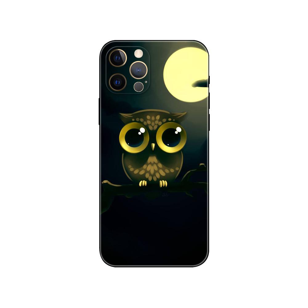 Animal Owl Phone Case for Iphone 5 5s 2020se 6 6s 7 8 Plus X 10 XR XS 11 12 13 Mini Pro MAX Black Tpu Back Cover