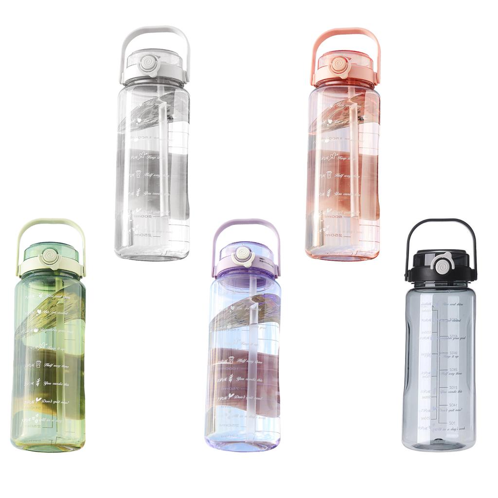 2000ML Large Capacity Plastic Water Bottle With Straw Scale Student Heat Resistant Summer Sports Cup