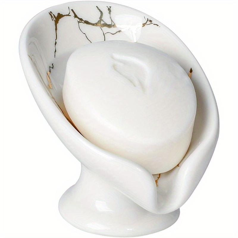 

1 шт. Мраморно-белая керамическая мыльница с самодренирующимся дизайном - Листообразный аксессуар для ванной комнаты для легкой уборки