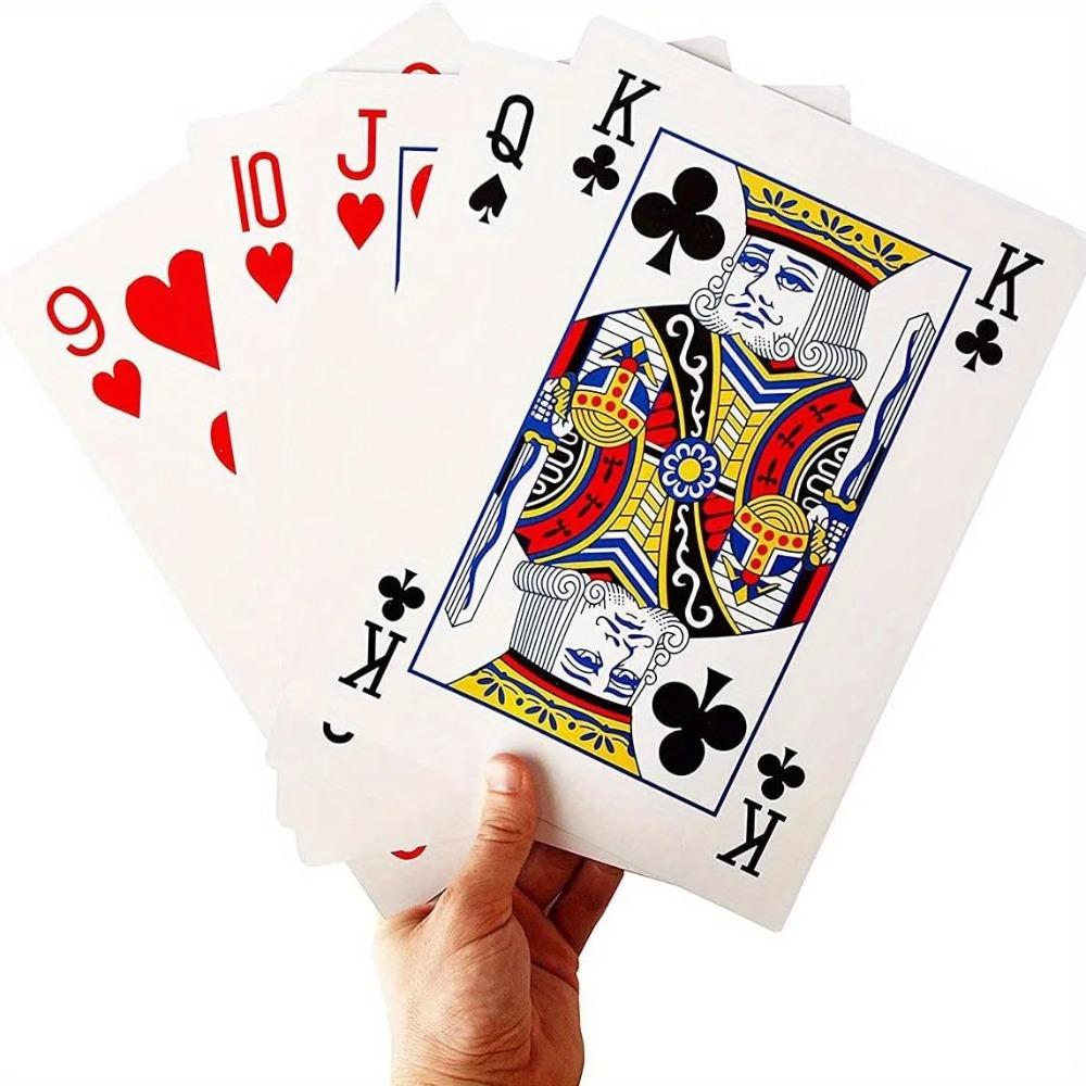 Obří sada hracích karet - 54 karet (12x17 cm) pro pokerové hry velkého rozsahu, 4x větší než standardní balíčky, potřeby pro párty