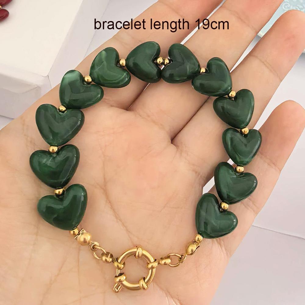 Heart Resin Necklace Women Choker Stainless Steel PVD Beads Sailor Clasp Waterproof Love Bracelet Diy Pendant Gold Vintage