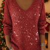 2025 Women's Autumn Winter V-neck Long Sleeve Casual Christmas T-shirt
