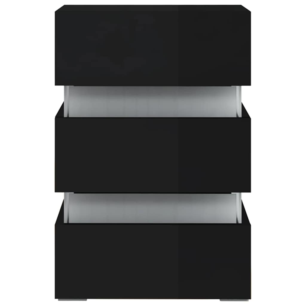 Szafka Nocna Z Led, Wysoki Połysk, Czarna, 45X35X67 Cm