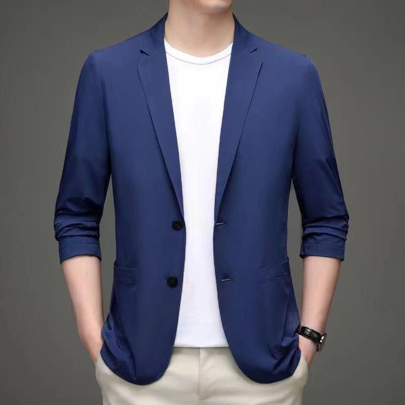 Summer Men's Casual Small Suit, Ice Silk Thin Single Western-style Business Top, Solid Color Sun-protective Suit Jacket for Men