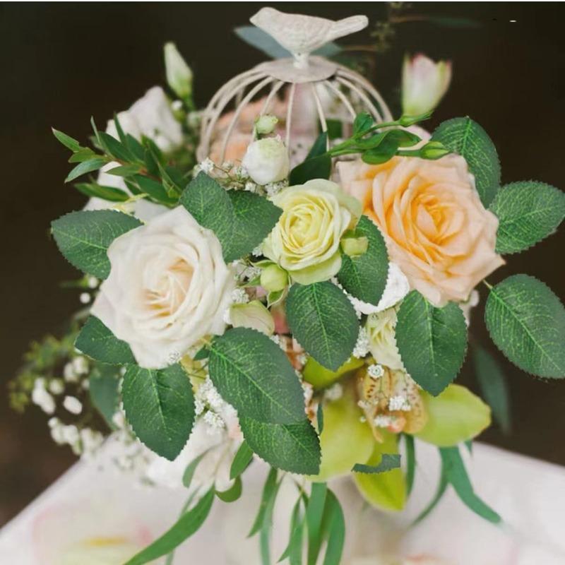 10-100pcs Simulated Rose Leaves, Artificial Green Fake Rose Flower Leaves DIY Wedding Bouquet Center Decoration Party Decoration