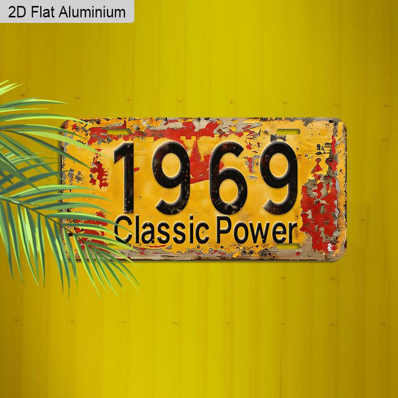 2D Flat 1pc Vintage Metal Aluminum Sign Decoration | 1969 Classic Power, 12'' × 6'' Retro Sign, Outdoor Plaque & Wall Art for Living Room, Man Cave