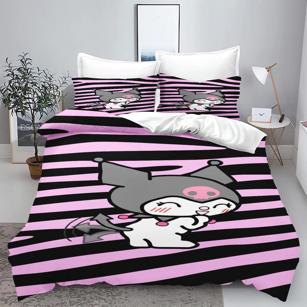 Cute Duvet Cover Kuromi Sanrio Bedding Quilt Sets Digital Printing Cartoon Kids Bed Set Pillowcase For Boy Adult Gift