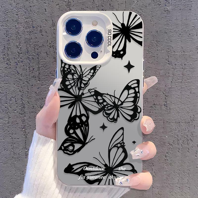 Cross Black Butterfly Silver Case for iPhone 16 Pro Max, 15, 14, 13 iPhone 12 Pro