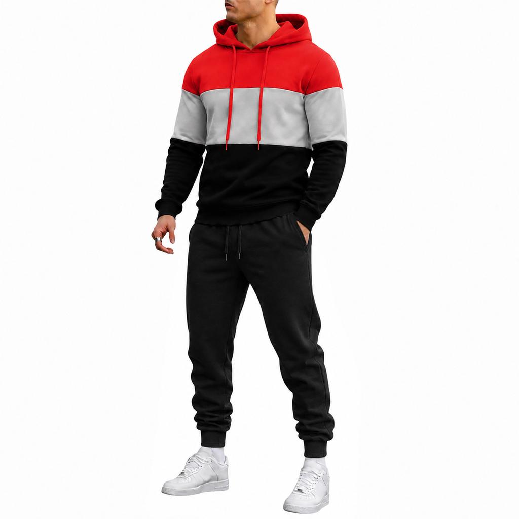Men's Color Block Hooded Sweatshirt and Jogger Pants 2 Piece Casual Athletic Track Suit