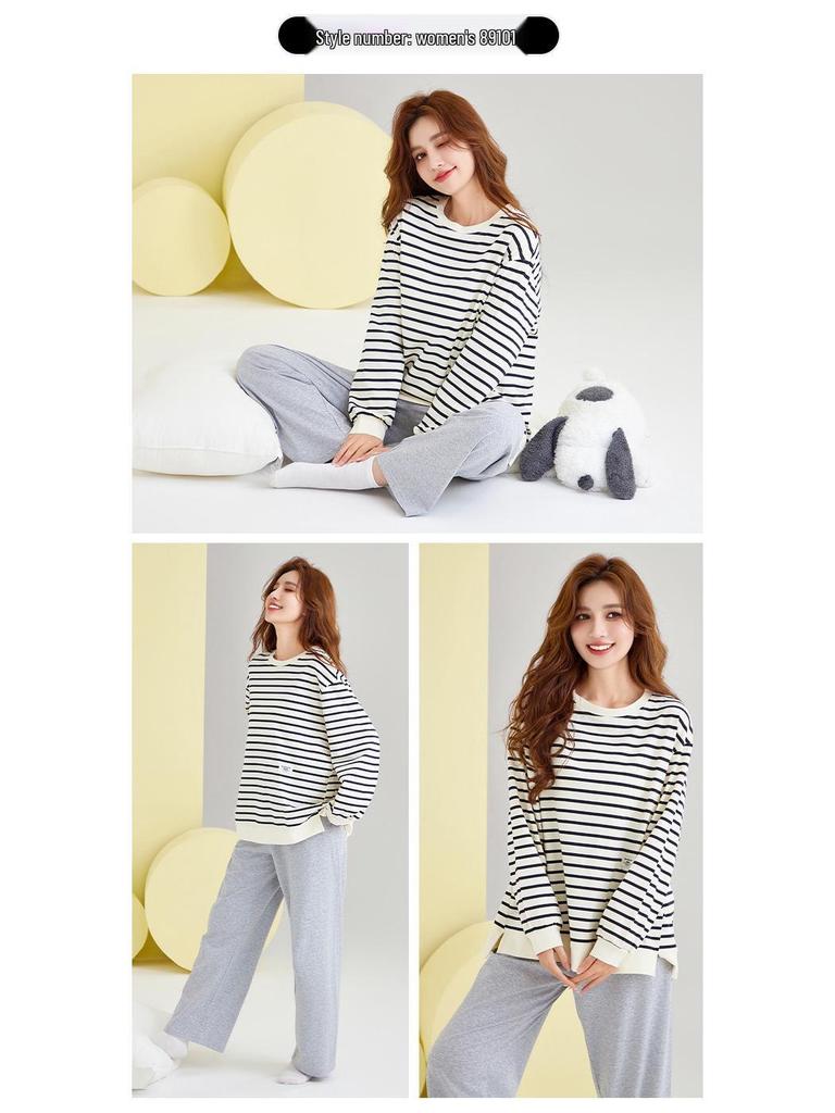 2025 Women's 100% Cotton Pajamas, Round Neck Long Sleeve Pullover, Casual Autumn/Spring Homewear Set