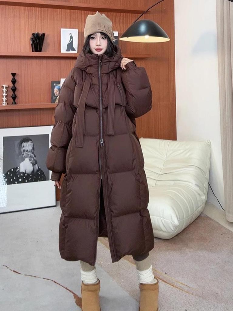 Women's Long Over-the-Knee Korean Style White Duck Down Jacket - Plus Thick, Warm, Loose Fit (2025)