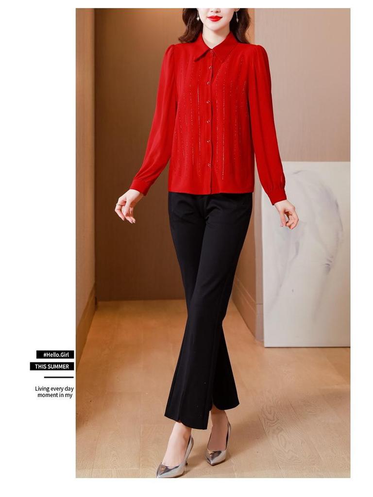 Damen Bluse aus schwarzem Chiffon mit langen Ärmeln - Eleganter Frühfrühlings-, Herbst- und Winterstil 2023.