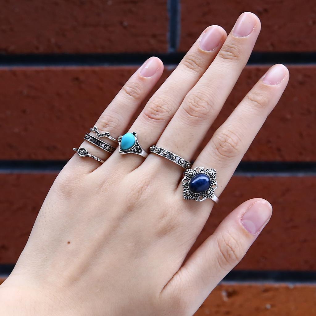 6 Stück/Set Damen Silber Türkis Midi Über Knöchel Ring Schmuck Geschenke